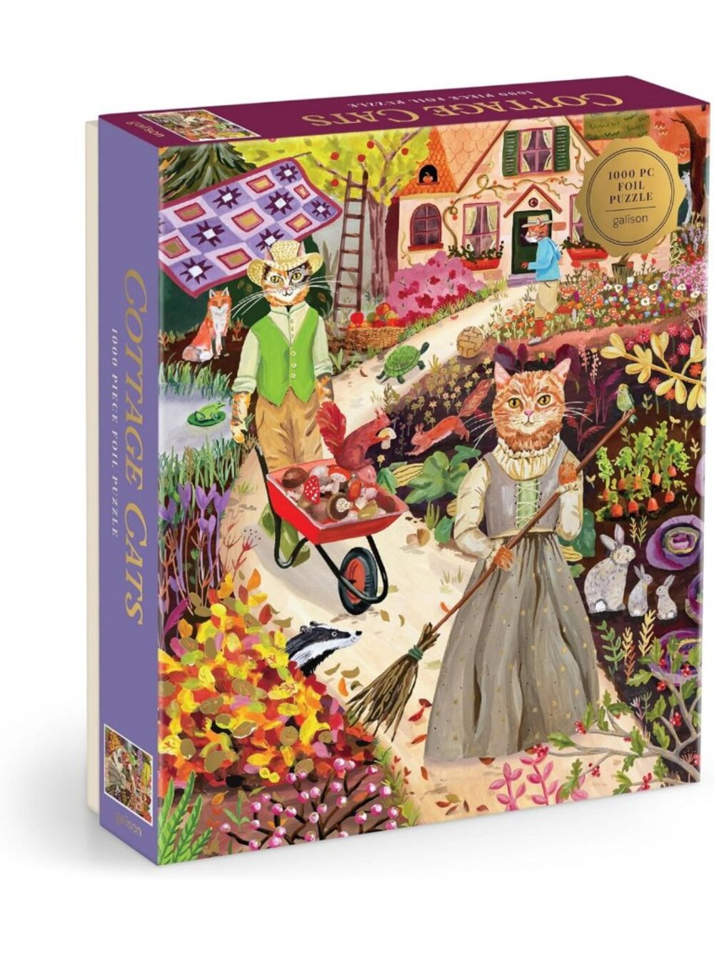 Cozy Cottage Cats 1000-Piece Foil Puzzle - Charming Homesteading Cat Art